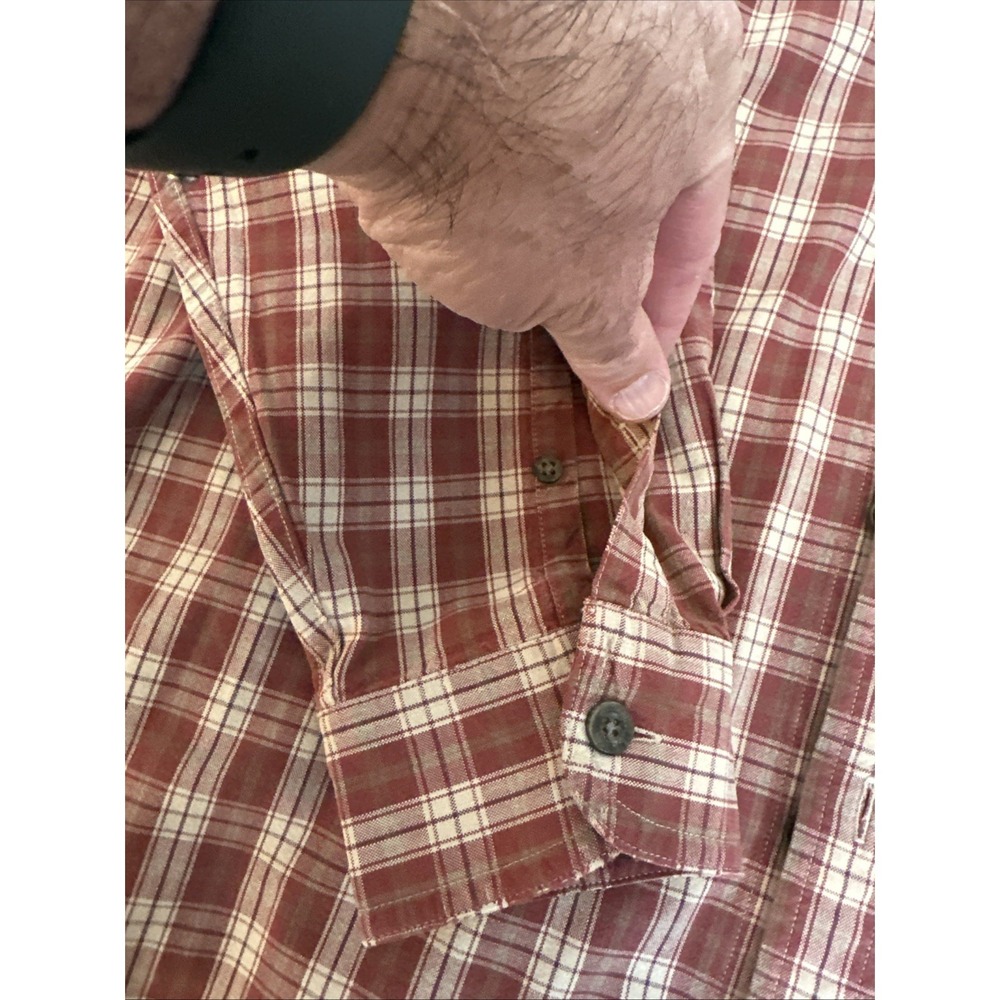 LL Bean Men's Large Button Down Red And Tan Plaid Shirt Long Sleeve 100% Cotton
